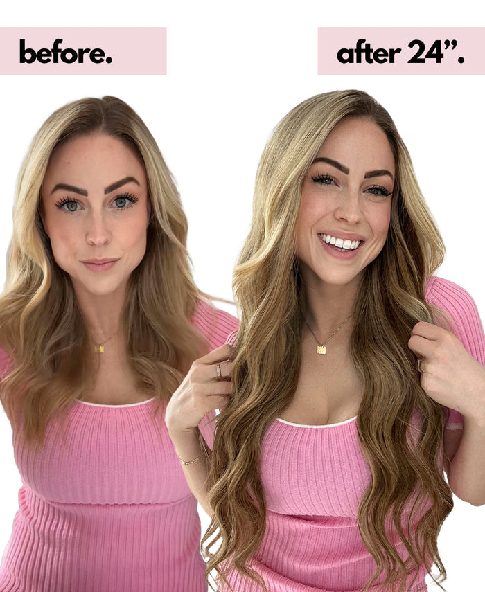 clip-in hair extensions teddy blonde balayage.