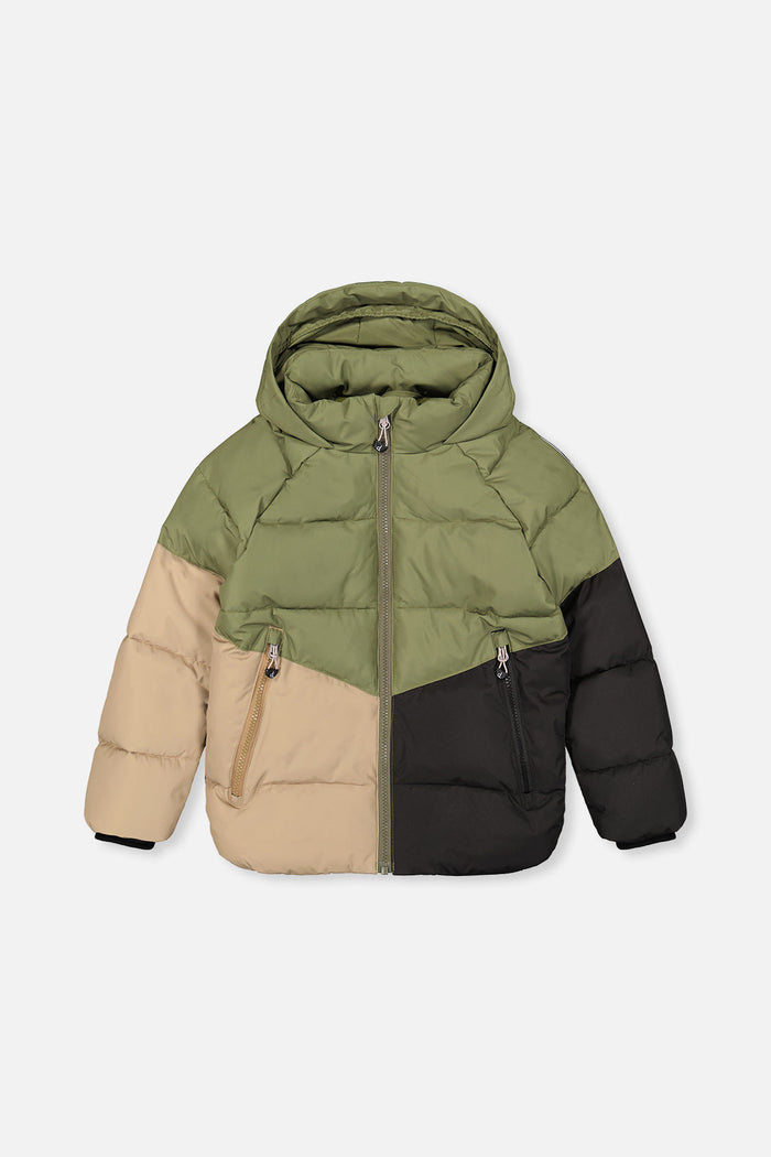 Color-Block Winter Jacket Olive Green-0