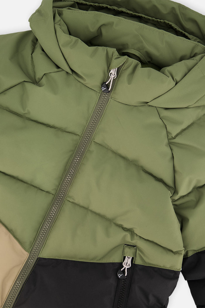 Color-Block Winter Jacket Olive Green-2
