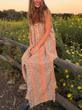 Cosette Crochet Cotton Maxi Dress - Turquoise Orange Stripes-view 1