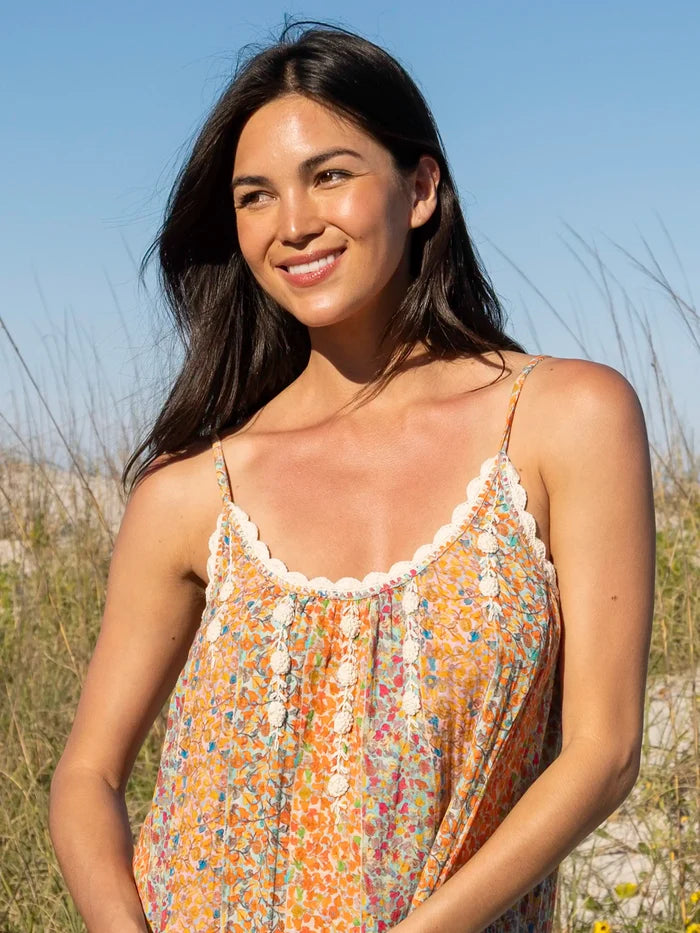 Cosette Crochet Cotton Maxi Dress - Turquoise Orange Stripes-view 2