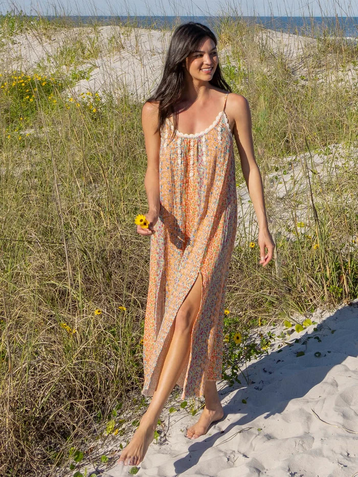 Cosette Crochet Cotton Maxi Dress - Turquoise Orange Stripes-view 3
