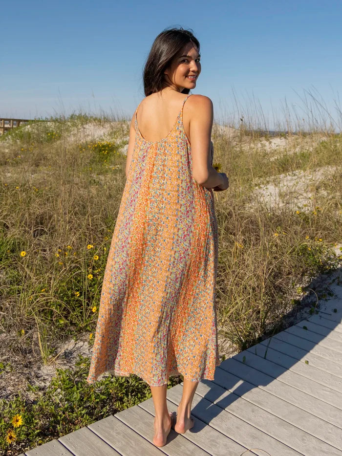 Cosette Crochet Cotton Maxi Dress - Turquoise Orange Stripes-view 4