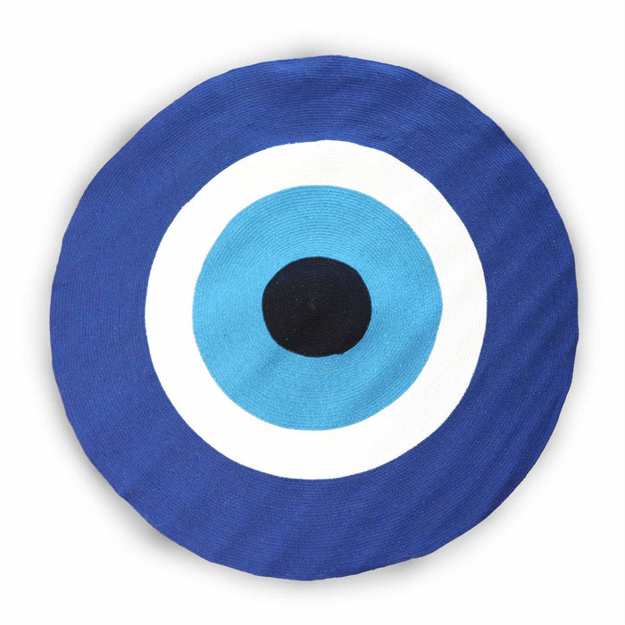 Cotton Circular Rug Blue & White Cotton Rope 'Evil Eye'Design