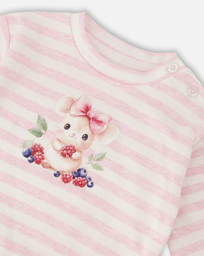 Cotton Jersey Top And Pants Set White And Pink Stripes-3
