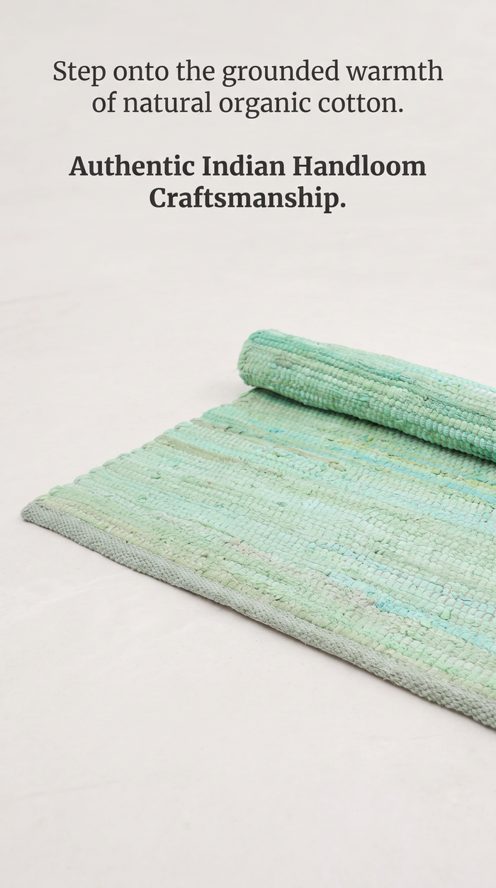 Cotton Rug - Aqua Colour LARGE Indian Handloom