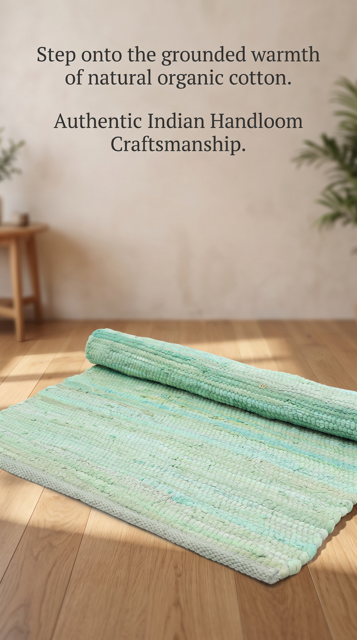 Cotton Rug - Aqua Colour SMALL Indian Handloom