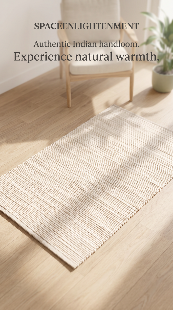 Cotton Rug - Cream Colour MEDIUM Indian Handloom
