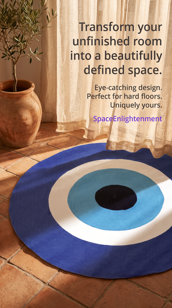 Cotton Rug Circular Blue & White Cotton Rope 'Evil Eye' Design