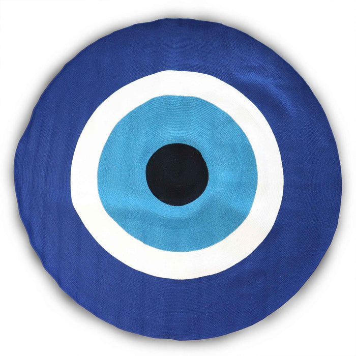 Cotton Rug Circular Blue & White Cotton Rope 'Evil Eye' Design