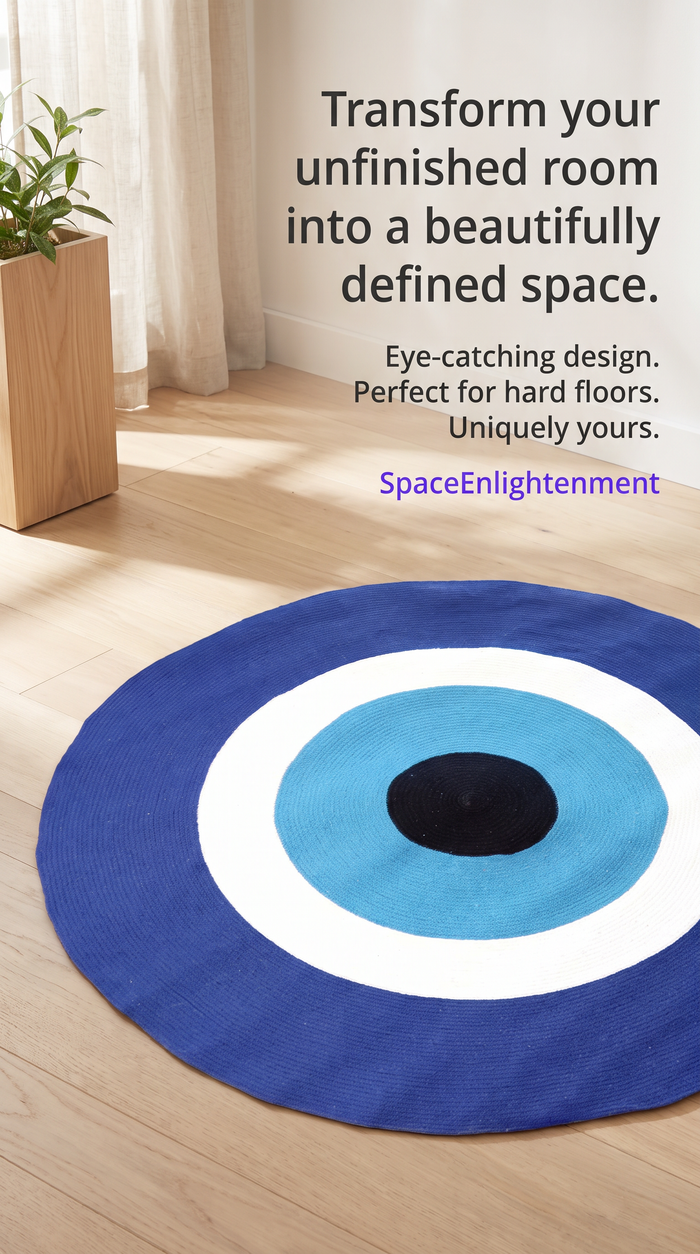 Cotton Rug Circular Blue & White Cotton Rope 'Evil Eye' Design