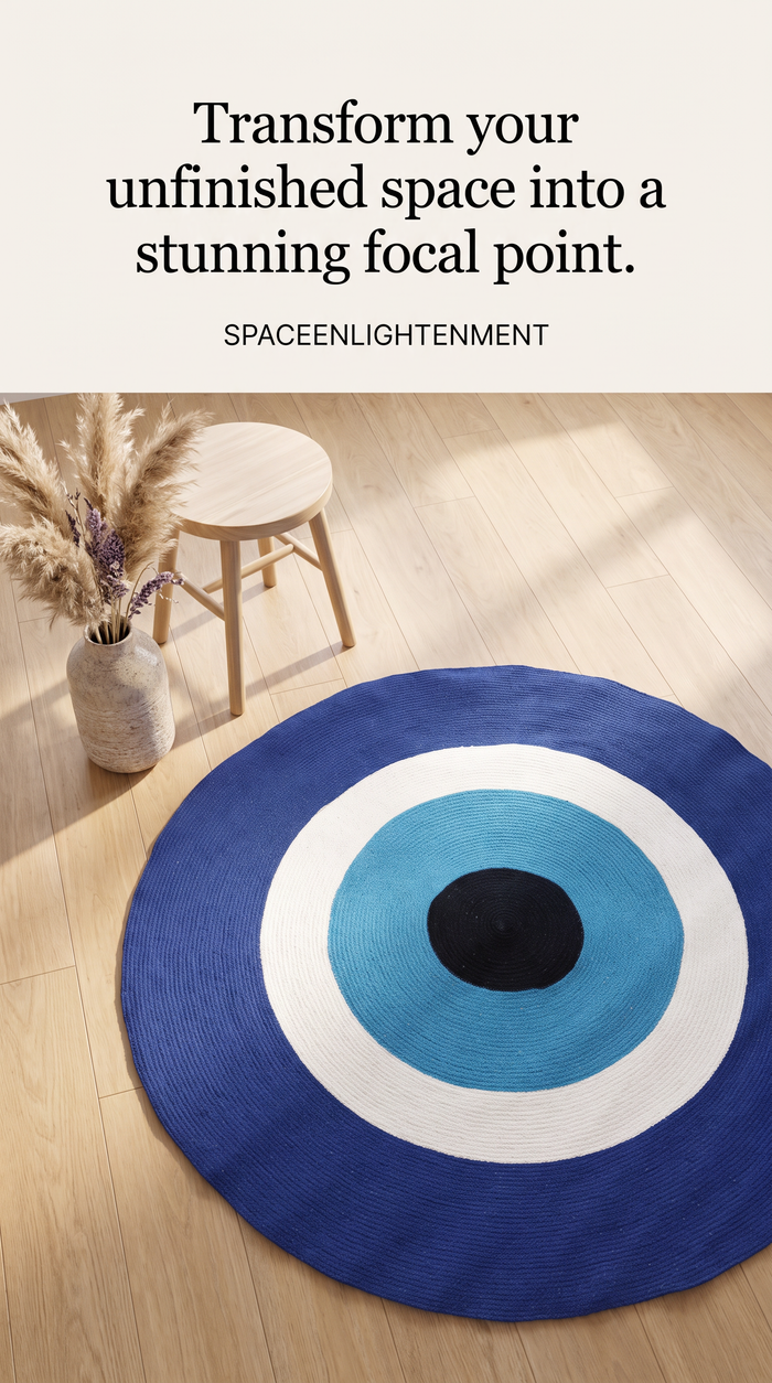 Cotton Rug Circular Blue & White Cotton Rope 'Evil Eye' Design