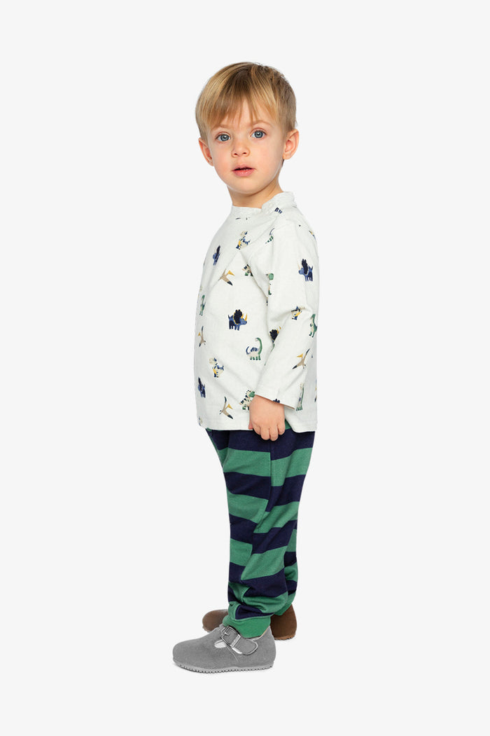Cotton T-Shirt & Fleece Pant Set Beige Dinosaur Print-2