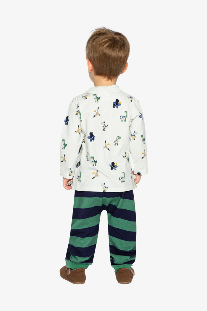 Cotton T-Shirt & Fleece Pant Set Beige Dinosaur Print-3