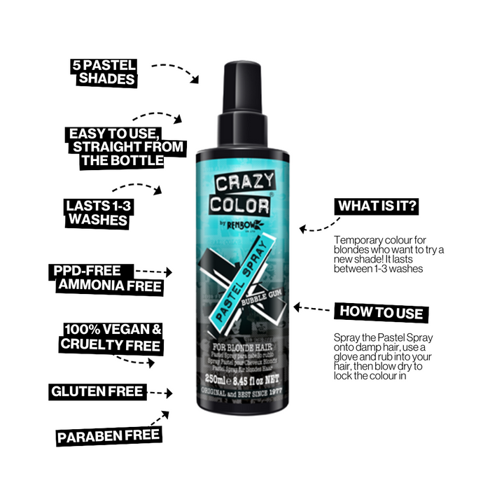 Crazy Color Hair Colour Pastel Spray 250ml - Bubble Gum