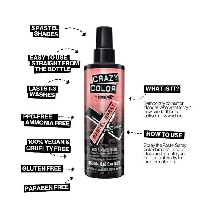Crazy Color Hair Colour Pastel Spray 250ml - Peachy Coral
