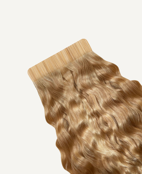 curly tape-in hair extensions medium blonde.