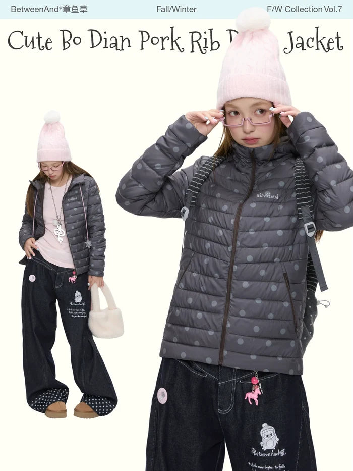 Dark gray polka dot down jacket