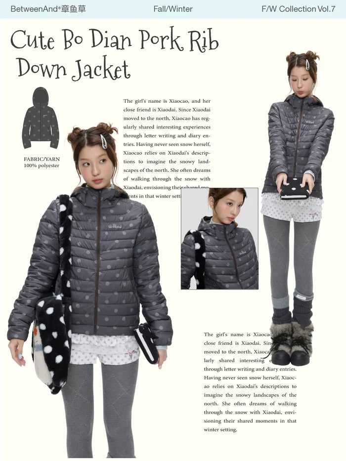 Dark gray polka dot down jacket