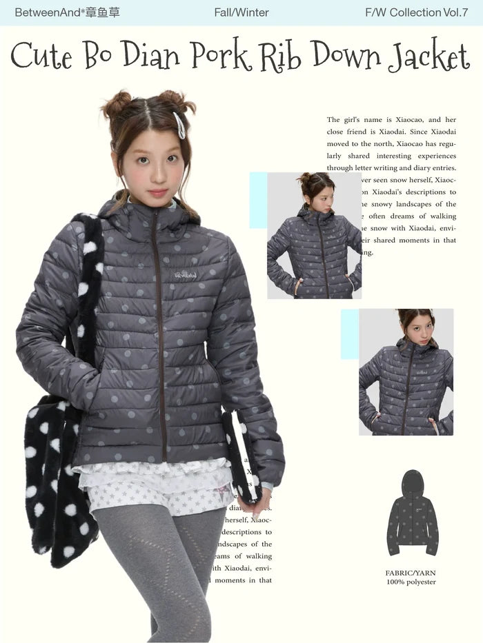 Dark gray polka dot down jacket