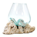 Decorative Handmade Molten Glass on Genuine Whitewash Wood - Large Bowl