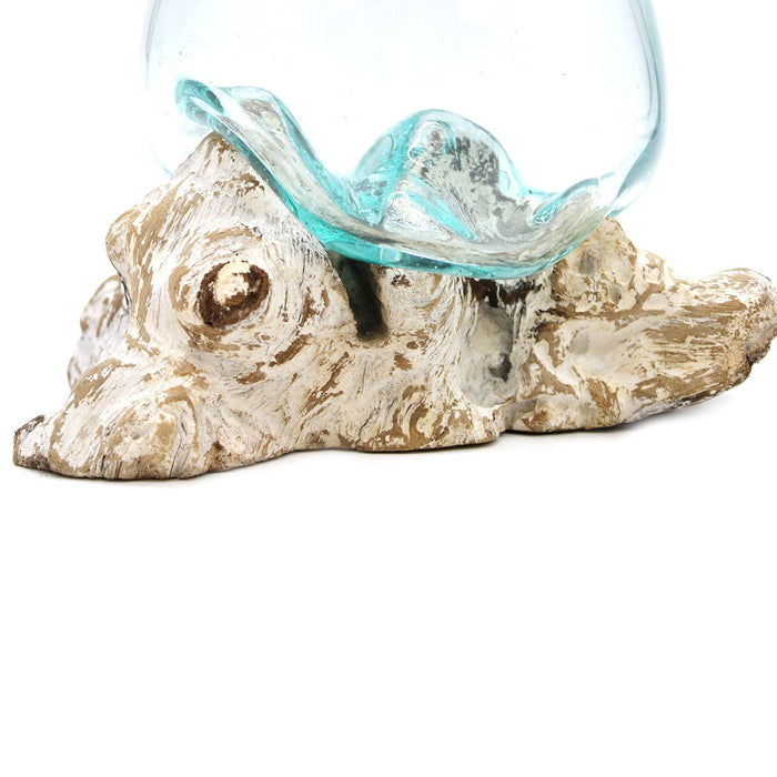Decorative Handmade Molten Glass on Genuine Whitewash Wood - Large Bowl