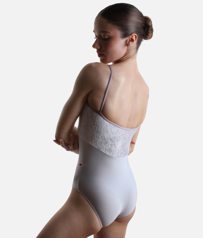 Denise Ballet Leotard • Silver Nylon with Crushed Velvet Bodice
