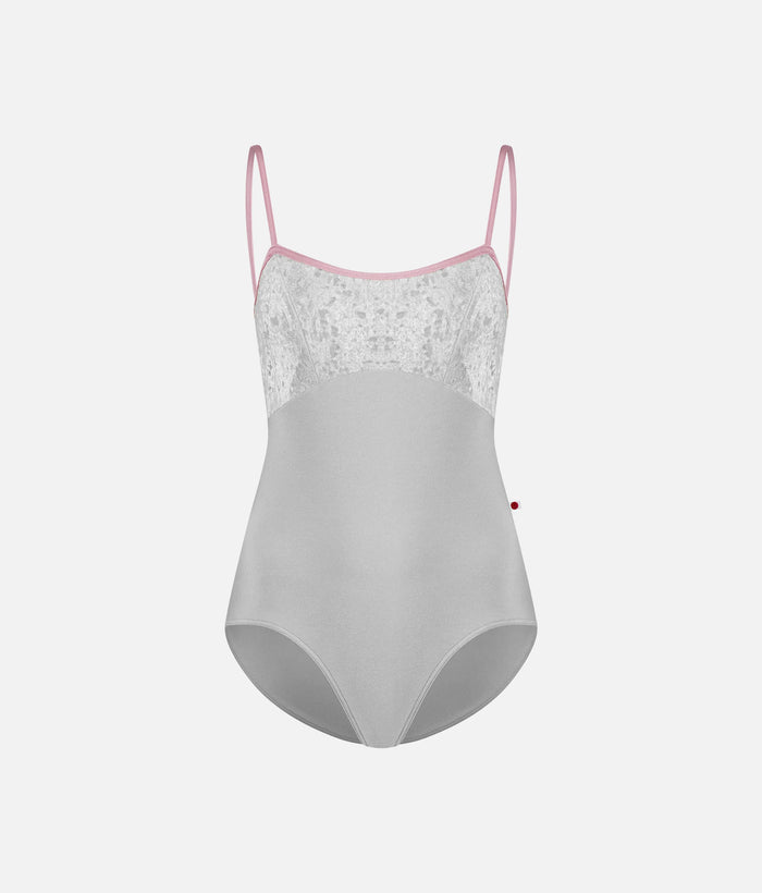Denise Ballet Leotard • Silver Nylon with Crushed Velvet Bodice