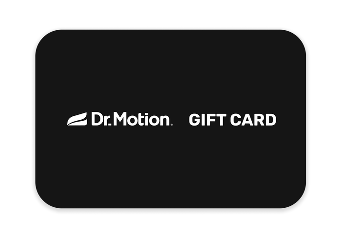 Black gift card featuring the text "Dr. Motion" and "GIFT CARD" in white.