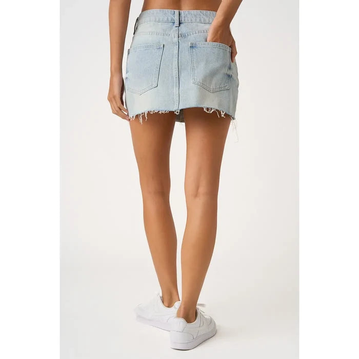 Distressed Hem Washed Denim Mini Skirt