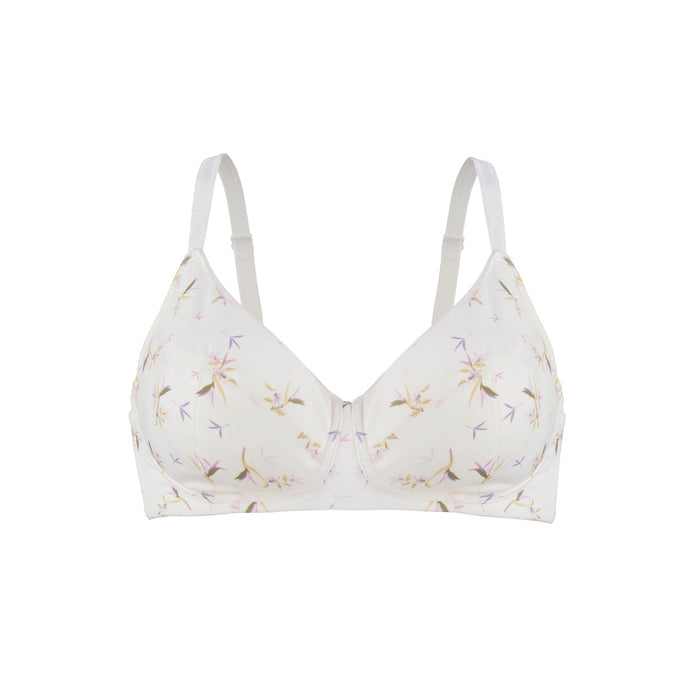 Ditsy Floral Silk and Organic Cotton Smooth T Shirt Wireless Bra, front view – Juliemay Lingerie