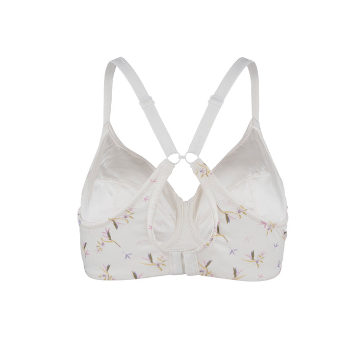 Ditsy Floral Silk and Organic Cotton Smooth T Shirt Wireless Bra, back view – Juliemay Lingerie