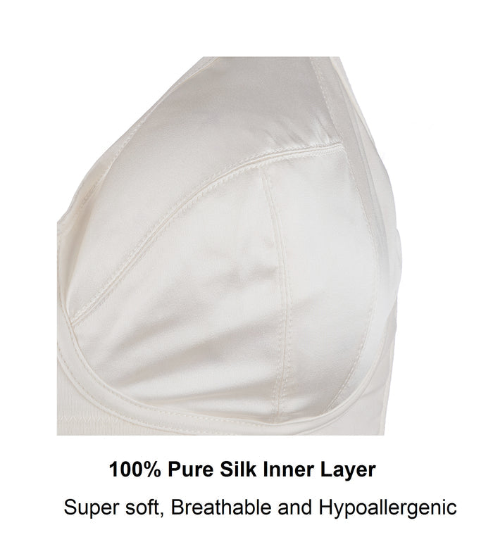 Ditsy Floral Silk and Organic Cotton Smooth T Shirt Wireless Bra, cup detail – Juliemay Lingerie