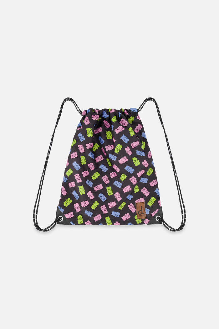 Drawstring Bag Black Printed Gummy Bears-0