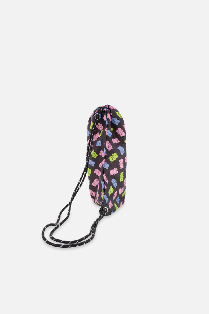 Drawstring Bag Black Printed Gummy Bears-1