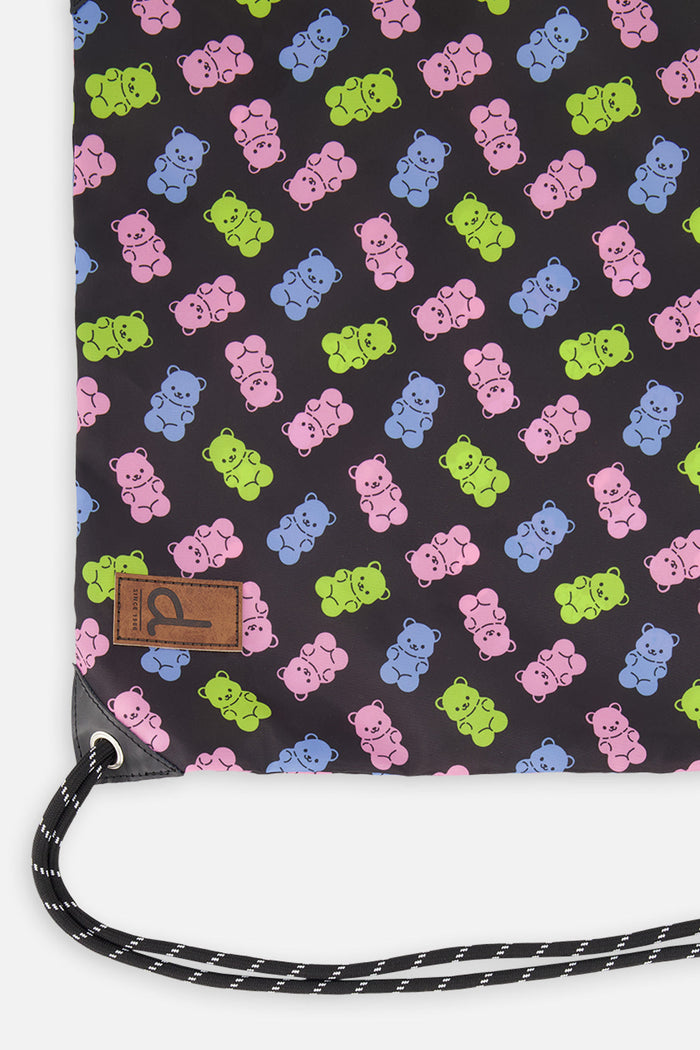 Drawstring Bag Black Printed Gummy Bears-2