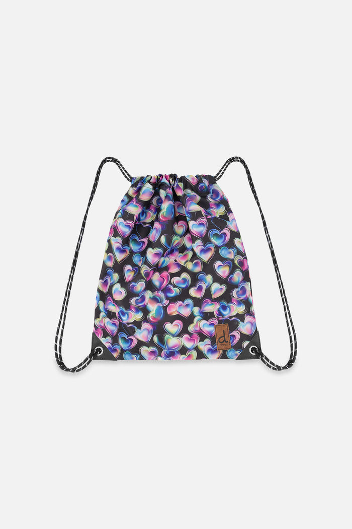Drawstring Bag Black Printed With Hearts-0