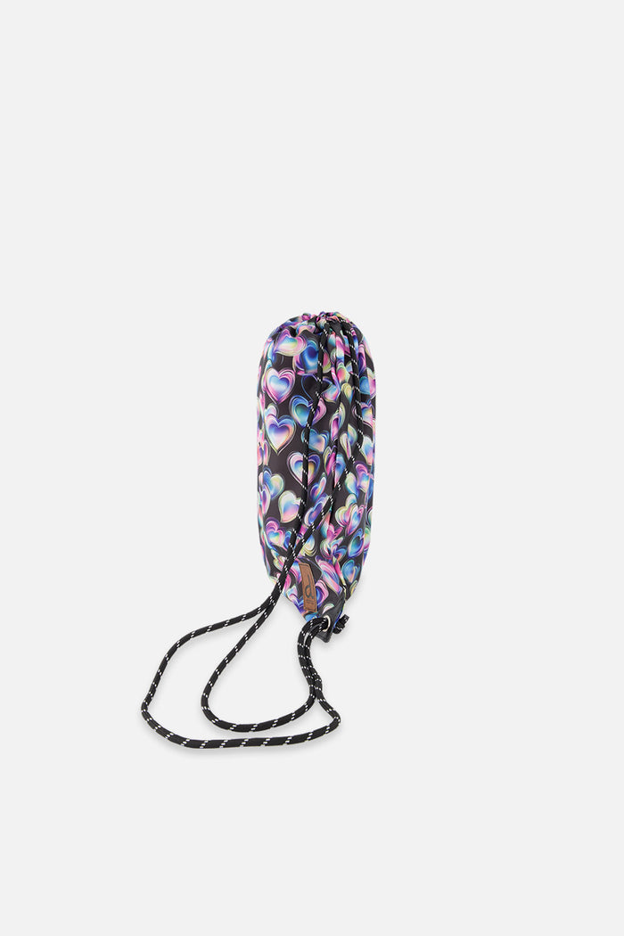 Drawstring Bag Black Printed With Hearts-1