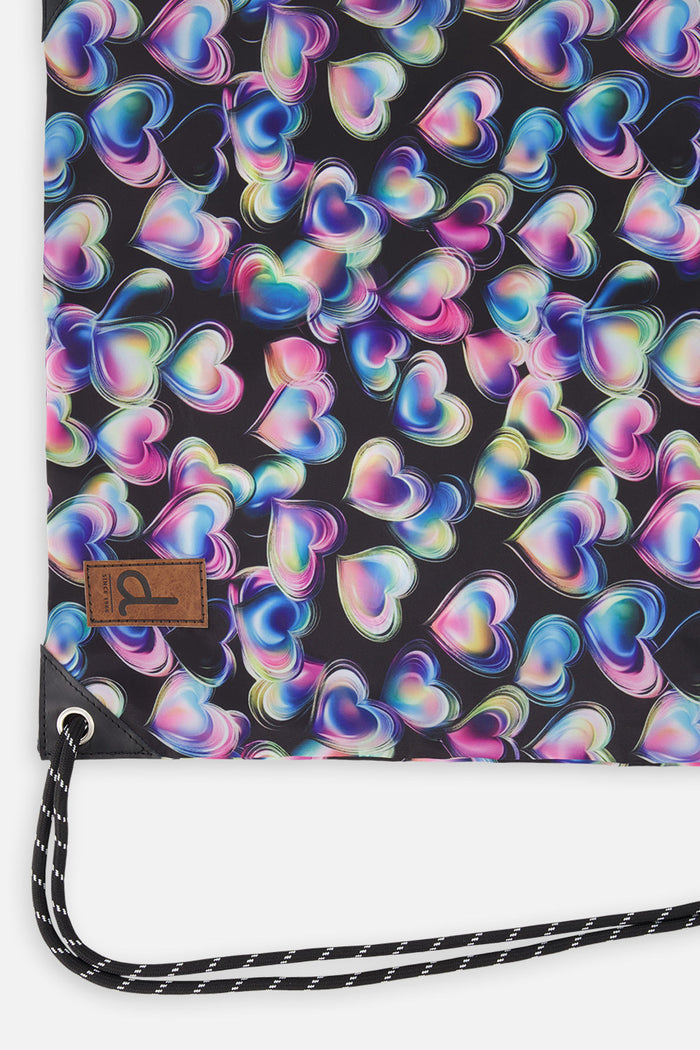 Drawstring Bag Black Printed With Hearts-2