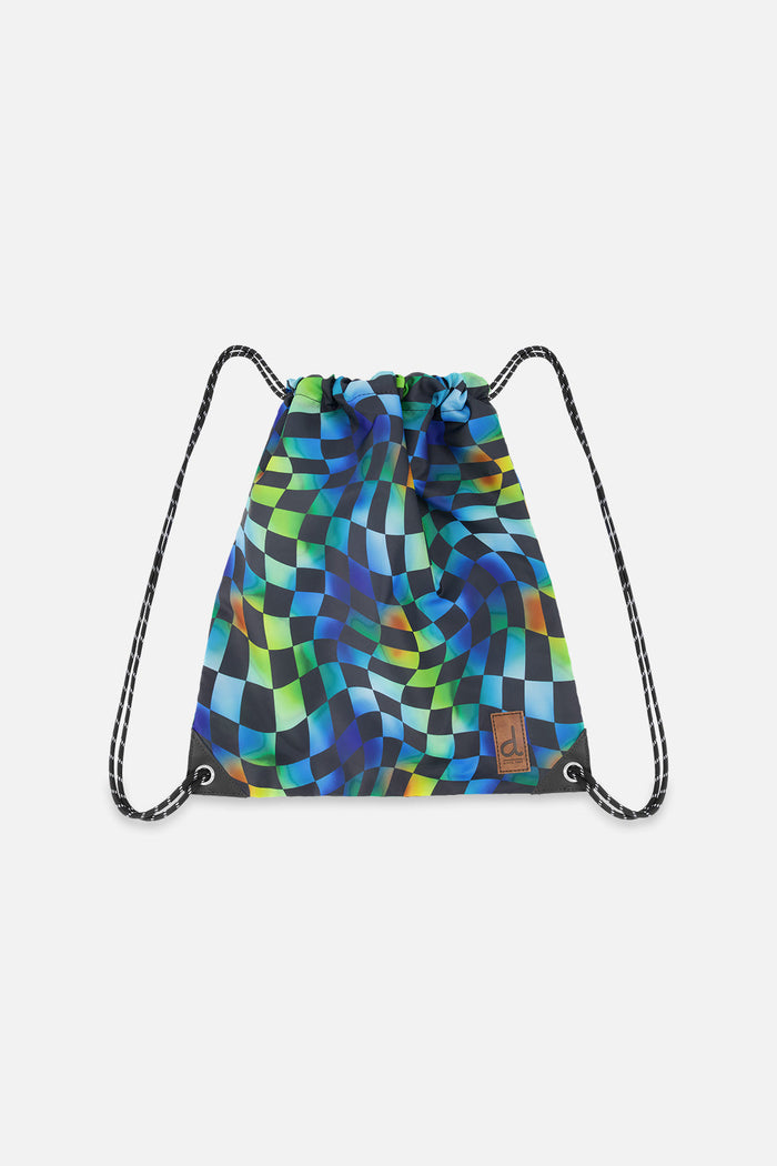 Drawstring Bag Blue Checkered Print-0