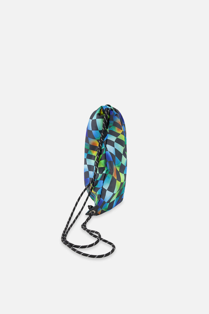 Drawstring Bag Blue Checkered Print-1