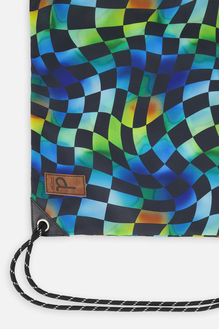 Drawstring Bag Blue Checkered Print-2