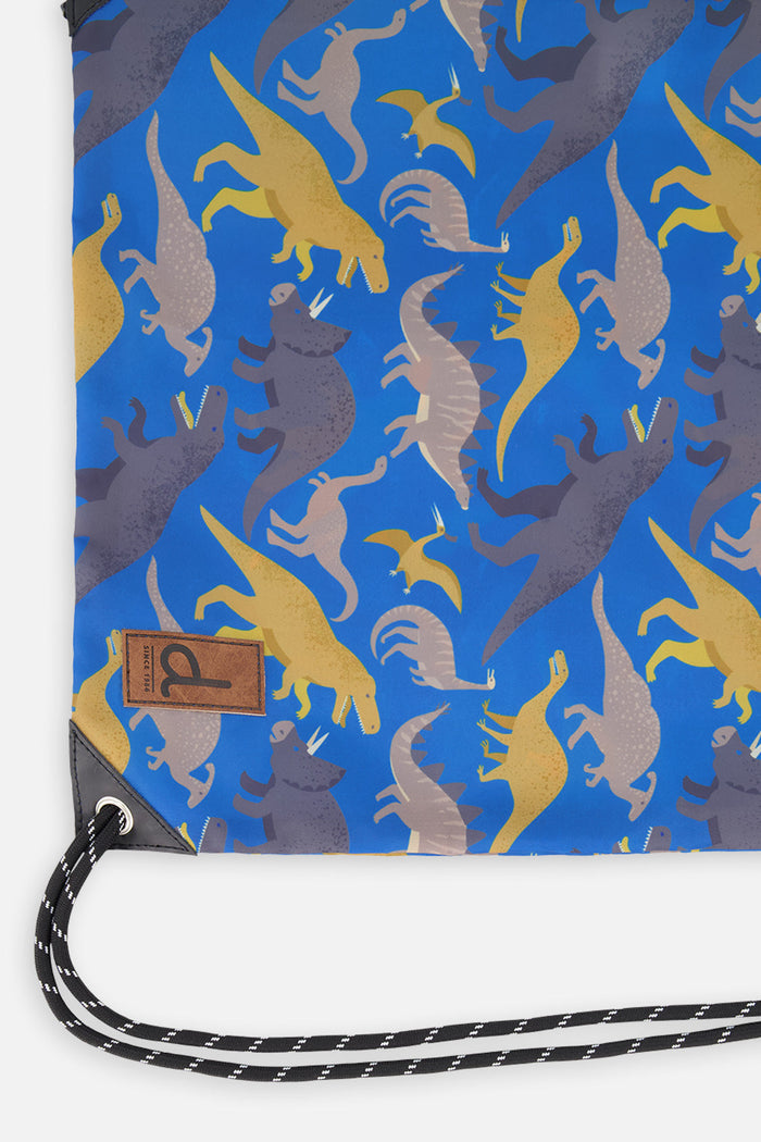 Drawstring Bag Blue Dinosaur Print-2