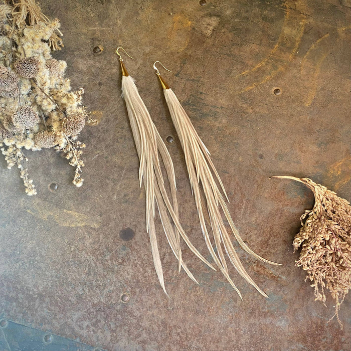 Earrings-FREEBIRDS COLLECTION: Cone Feather-Champagne