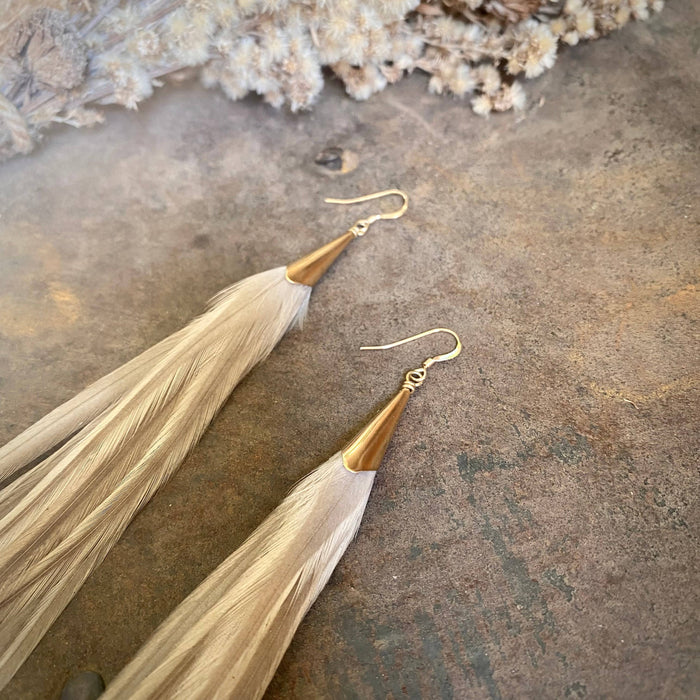 Earrings-FREEBIRDS COLLECTION: Cone Feather-Champagne