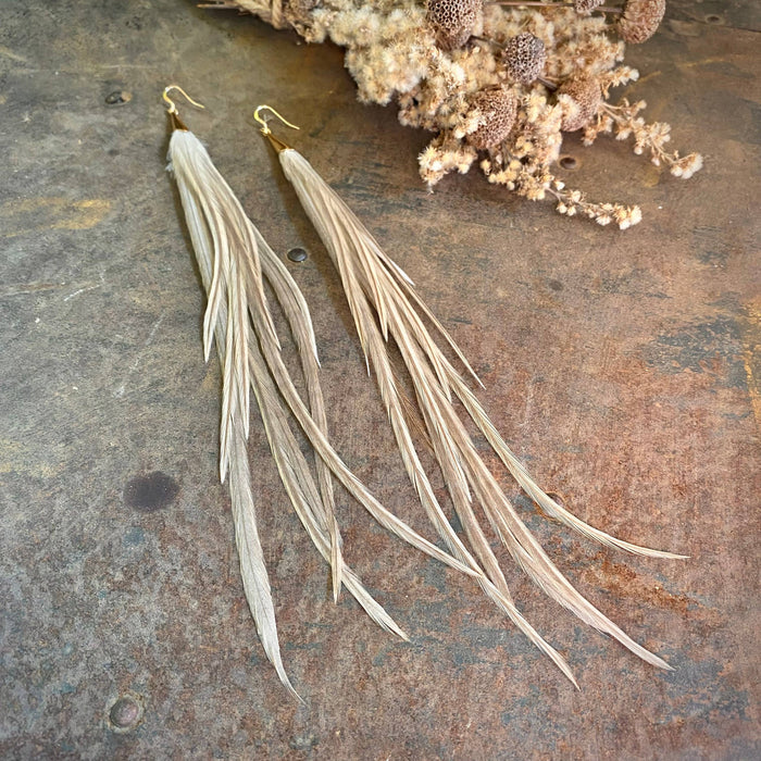 Earrings-FREEBIRDS COLLECTION: Cone Feather-Champagne