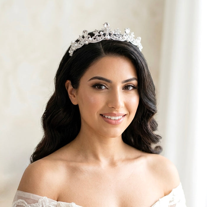 Wedding Hair Accessories - Pearl and Cubic Zirconia Bridal Tiara