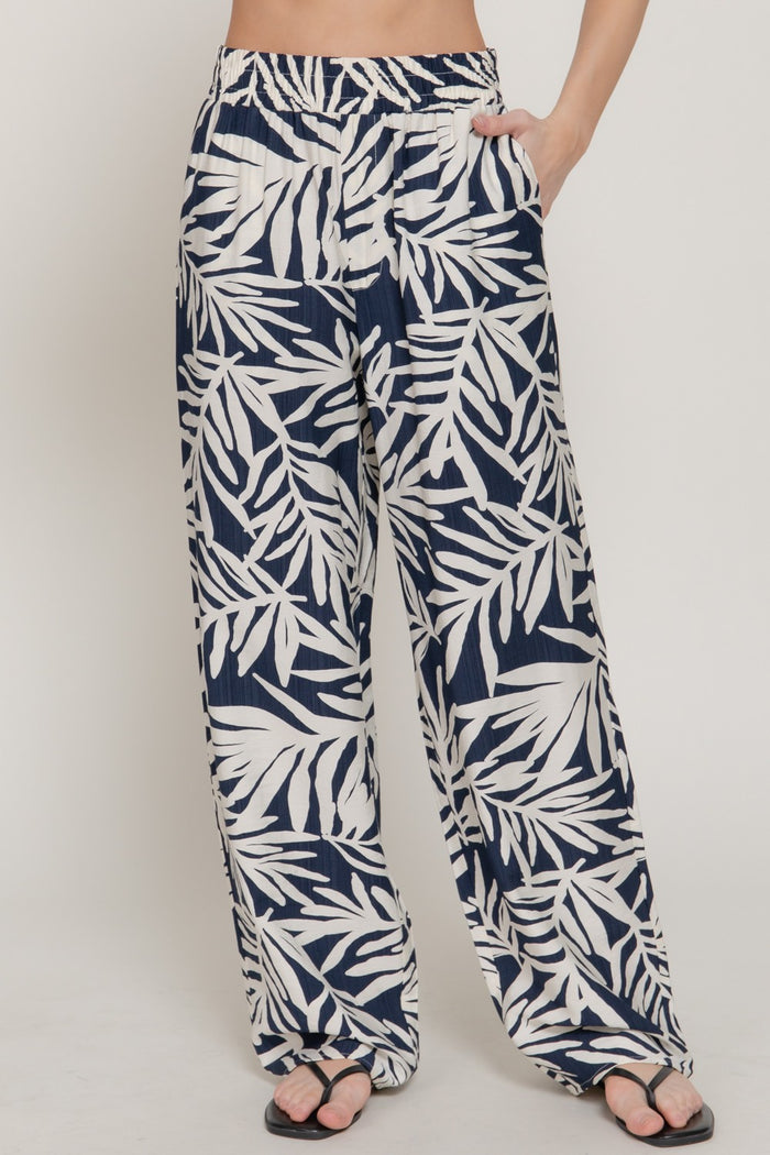Elastic Waist Print Straight Pants