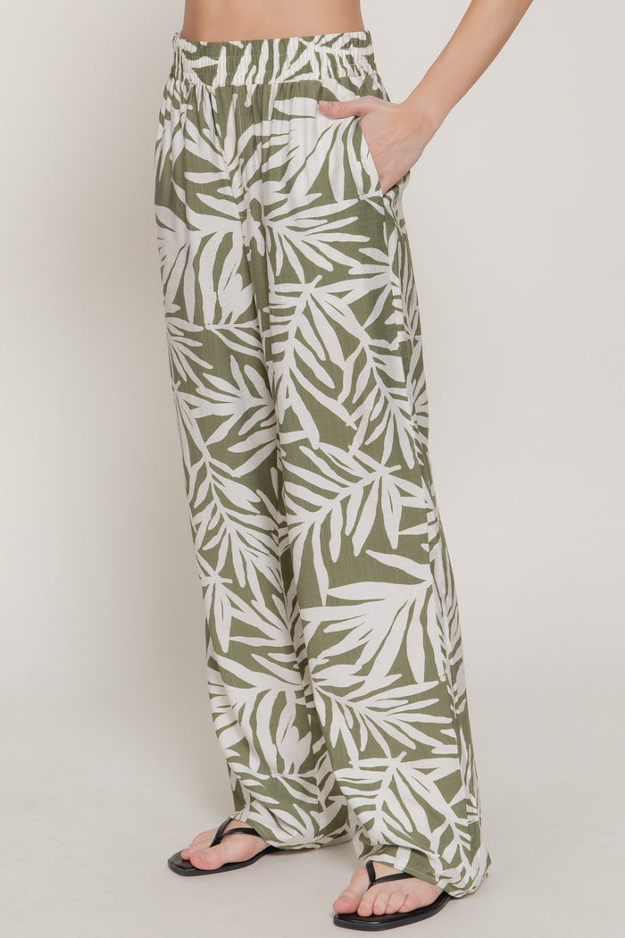 Elastic Waist Print Straight Pants