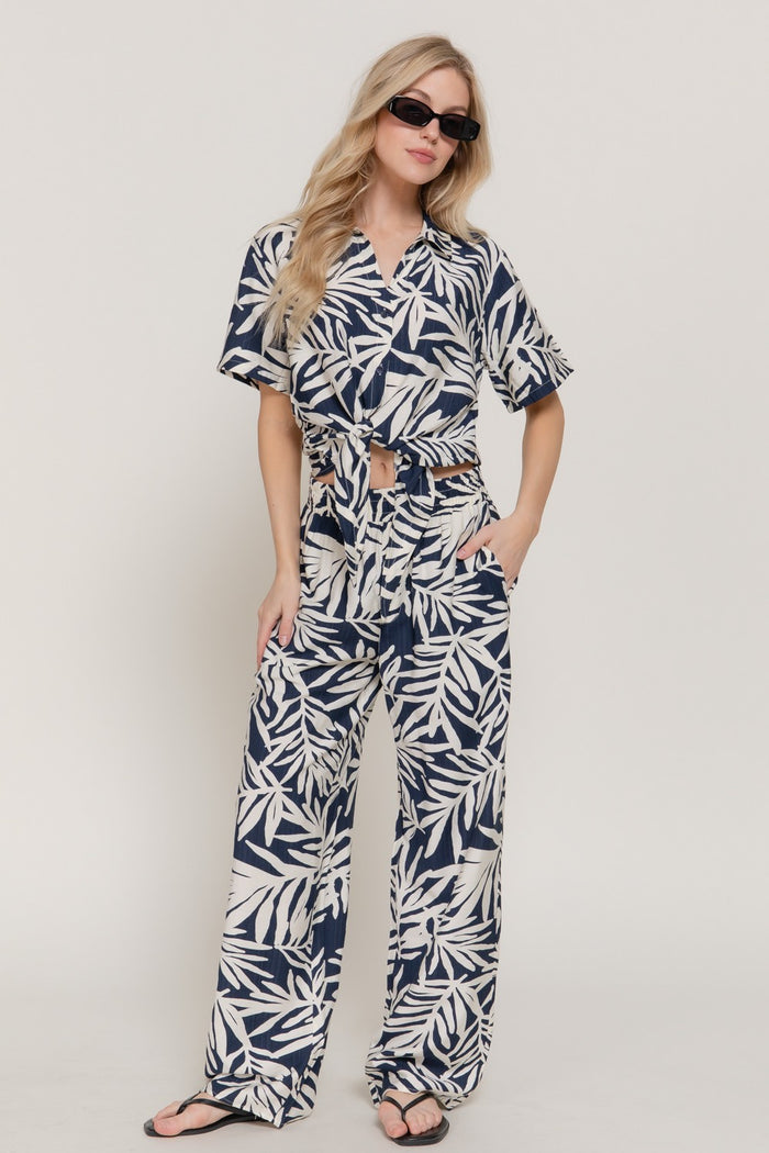 Elastic Waist Print Straight Pants